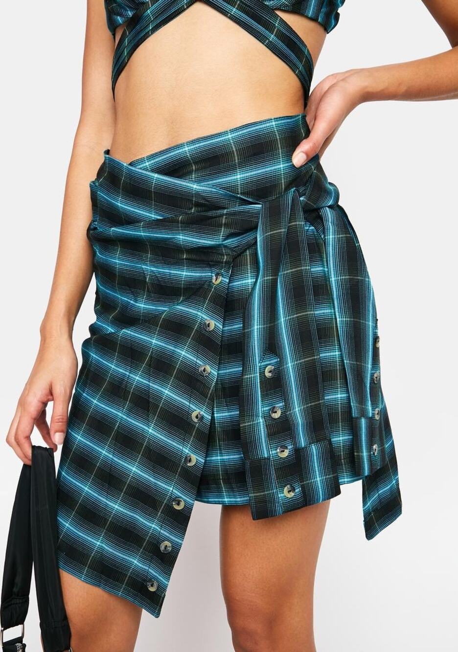 NWT For Love & Lemons Gwen Plaid Wrap Mini Skirt 90s Shirt Skirt Size Large